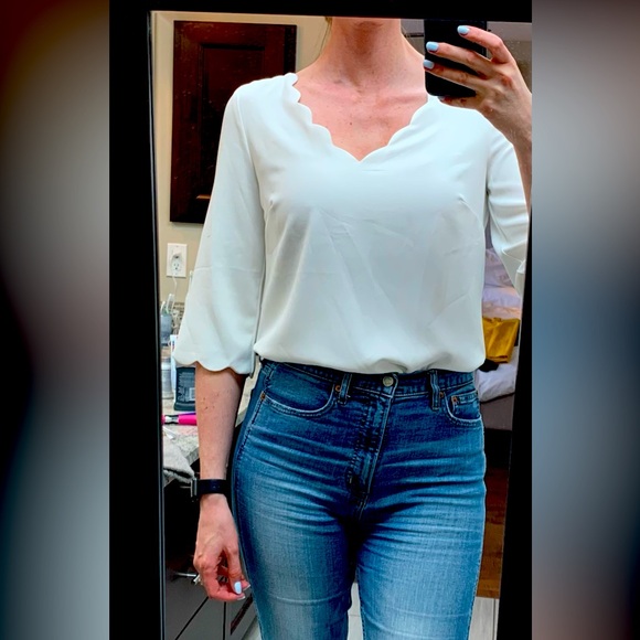 White scallop neck blouse from H&M - Picture 1 of 2